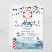 Ahoy, het is een stinkend blauw rood baby shower. kaart (Voorkant)