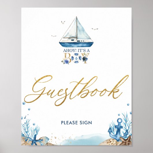 Ahoy Het is een Tjonge Nautical Baby shower Guestb Poster (Voorkant)