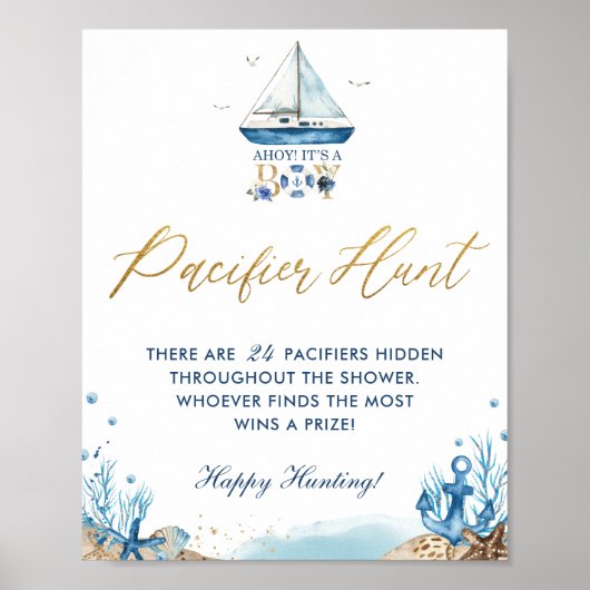 Ahoy Het is een Tjonge Nautical Baby shower Pacifi Poster (Voorkant)