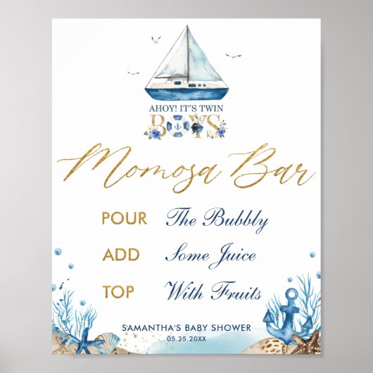 Ahoy Het is een tweelingpeuter-Baby shower Momosa  Poster (Voorkant)