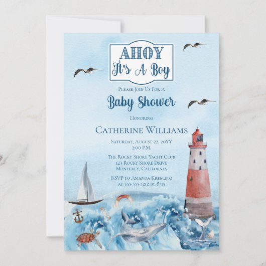Ahoy Het is een visievuurtoren Ocean Baby shower Q Kaart (Voorkant)