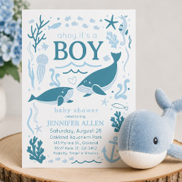 Ahoy Het is een Walvis Jongens Baby Borrel Kaart