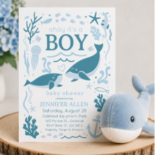 Ahoy Het is een Walvis Jongens Baby Borrel Kaart