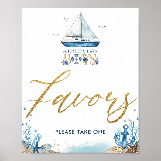 Ahoy Het is tweelingboys Nautical Baby shower Favo Poster (Voorkant)