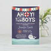 Ahoy Het is Twin Boys Douche Invitate Ocean Nautic Kaart (Staand voorkant)
