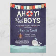 Ahoy Het is Twin Boys Douche Invitate Ocean Nautic