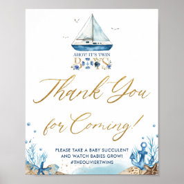 Ahoy Het is Twin Boys Nautical Bedankt dat je komt Poster