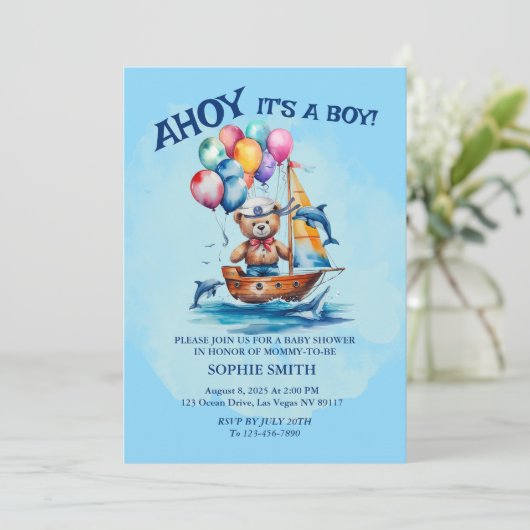 Ahoy is een Boy Nautical Theme Baby shower Kaart (Staand voorkant)