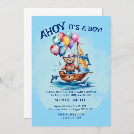 Ahoy is een Boy Nautical Theme Baby shower Kaart (Voorkant / Achterkant)
