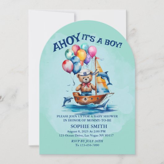Ahoy is een Boy Nautical Theme Baby shower Kaart (Voorkant)