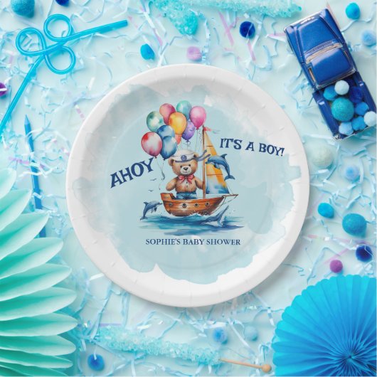 Ahoy is een Boy Nautical Theme Baby shower Papieren Bordje (Feest)