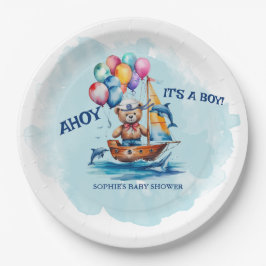 Ahoy is een Boy Nautical Theme Baby shower Papieren Bordje