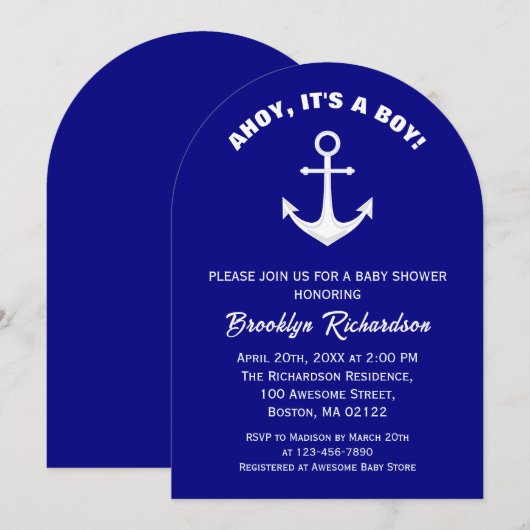 Ahoy is een Boy Navy blauw wit anker Baby shower Kaart (Voorkant / Achterkant)