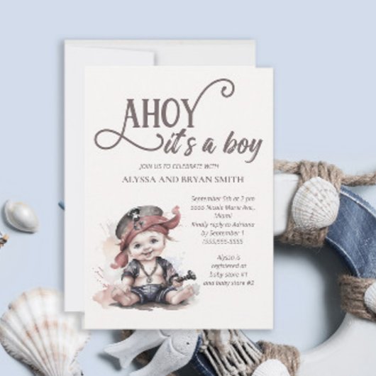 Ahoy is een Boy Pirate Baby shower Kaart