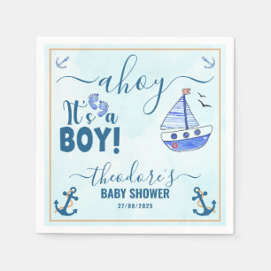 Ahoy is een Boy Sailboat Baby shower Waterverf Servet