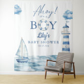 Ahoy is een jongen Baby shower foto achtergrond Wandkleed (In situ)