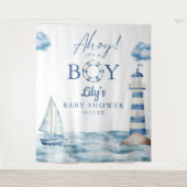 Ahoy is een jongen Baby shower foto achtergrond Wandkleed (Voorkant)