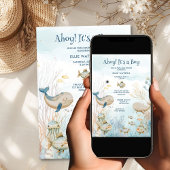 Ahoy is een jongen blauw beige koraal walvis Baby  Kaart