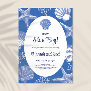 Ahoy is een jongen Blue Ocean Shells Baby shower Kaart