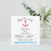 Ahoy is een jongen. Nautical baby shower Invitatio Kaart (Staand voorkant)