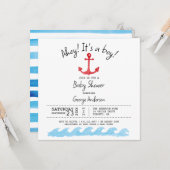 Ahoy is een jongen. Nautical baby shower Invitatio Kaart (Voorkant / Achterkant in situ)