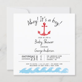 Ahoy is een jongen. Nautical baby shower Invitatio Kaart