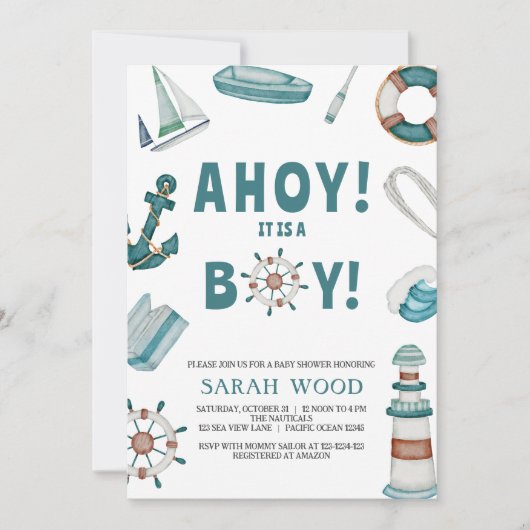 AHOY is een jongen, nautisch Baby shower Kaart (Voorkant)