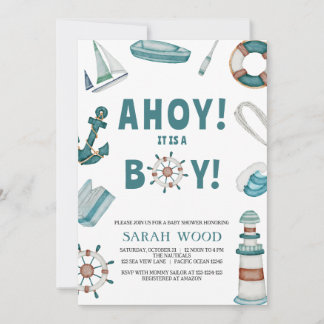 AHOY is een jongen, nautisch Baby shower Kaart