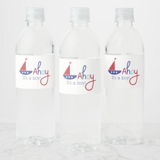 Ahoy is een jongen! Nautisch baby shower waterlabe Waterfles Etiket (Flessen)