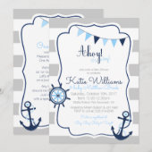 Ahoy is een jongen nautische blauw grijs Baby show Kaart (Voorkant / Achterkant)