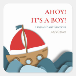 Ahoy is een jongen nautische jongen Baby shower Vierkante Sticker
