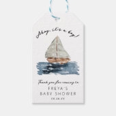 Ahoy is een jongen nautische zeilboot Baby shower Cadeaulabel (Voorkant)