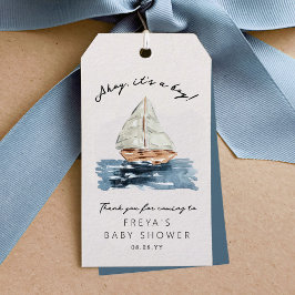 Ahoy is een jongen nautische zeilboot Baby shower Cadeaulabel