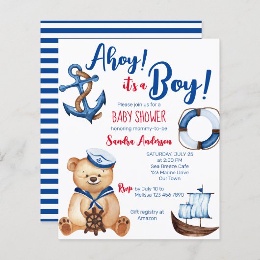 Ahoy is een jongen teddybeer baby shower budget ui (Voorkant / Achterkant)