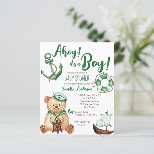 Ahoy is een jongen teddybeer baby shower budget ui (Staand voorkant)