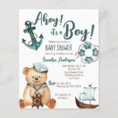 Ahoy is een jongen teddybeer baby shower budget ui (Voorkant)