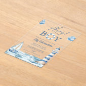 Ahoy is een jongensblauw nautisch Baby shower Acryl Uitnodigingen (Laagn)