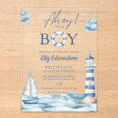 Ahoy is een jongensblauw nautisch Baby shower Acryl Uitnodigingen (Voorkant)