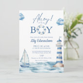 Ahoy is een jongensblauw nautisch Baby shower Kaart (Staand voorkant)
