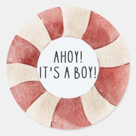 Ahoy is een jongensblauw Zeilboot baby shower beda Ronde Sticker
