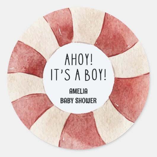 Ahoy is een jongensblauw Zeilboot baby shower beda Ronde Sticker (Voorkant)