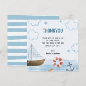 Ahoy is een jongensblauw Zeilboot baby shower Bedankkaart (Voorkant / Achterkant)