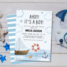 Ahoy is een jongensblauw Zeilboot baby shower