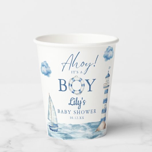 Ahoy is een klein Baby shower Papieren Bekers (Achterkant)