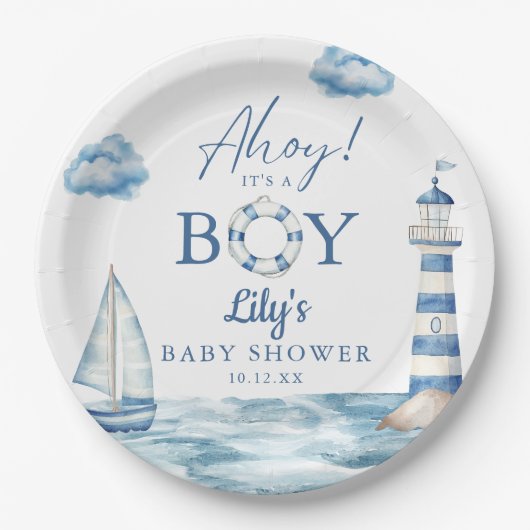 Ahoy is een klein Baby shower Papieren Bordje (Voorkant)