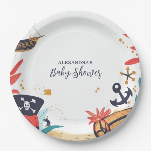 Ahoy is een piratenschip nautisch Baby shower Papieren Bordje (Voorkant)