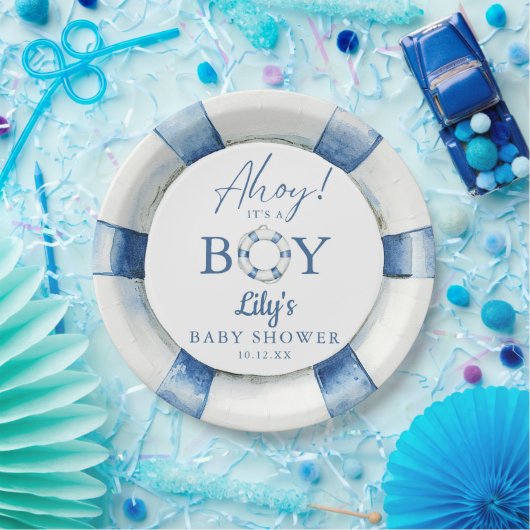 Ahoy is een reddingsboei nautisch Baby shower Papieren Bordje (Feest)