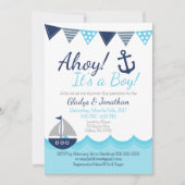 Ahoy! It’s a Boy Nautical Sailor Baby Shower Invit Kaart (Voorkant)