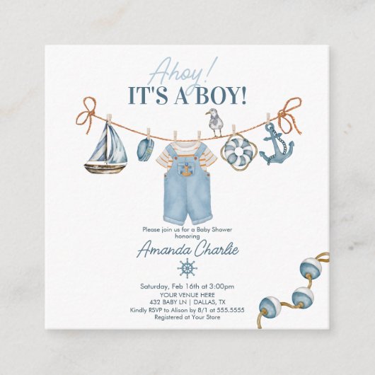 Ahoy It's a Boy Baby Shower Informatiekaartje (Voorkant)