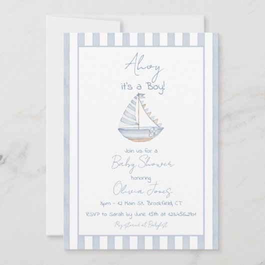 Ahoy It's A Boy Baby Shower Invitation Card Kaart (Voorkant)